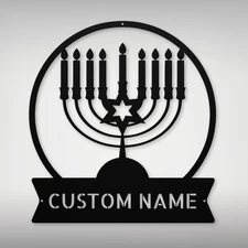 Personalized Hanukkah Candles Metal Sign Custom Holiday Decor Gift Home Office