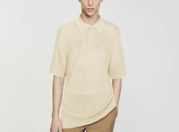 Sandro Paris Herren Poloshirt Beige Strick Viskose Lochmuster Gr. S SHPTR00531