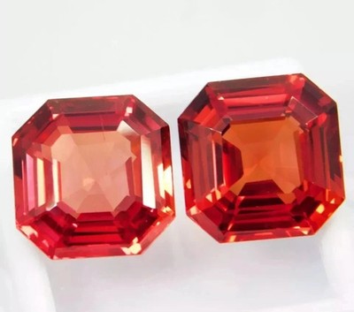 AGL Certified Natural Orange Sapphire 80 Ct Asscher Cut Loose Gemstone Pair