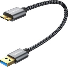 SUNGUY Micro USB 3.0 Cable 1FT, 5Gbps A Male to B Hard Grey