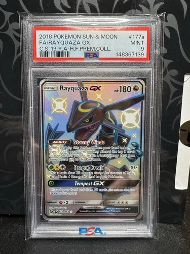 2018 Pokémon Sun & Moon Rayquaza GX Full Art Prem Coll PSA 9