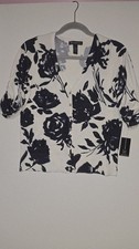 INC International Concepts White Black Floral Jewel Button Up Cardigan Medium 