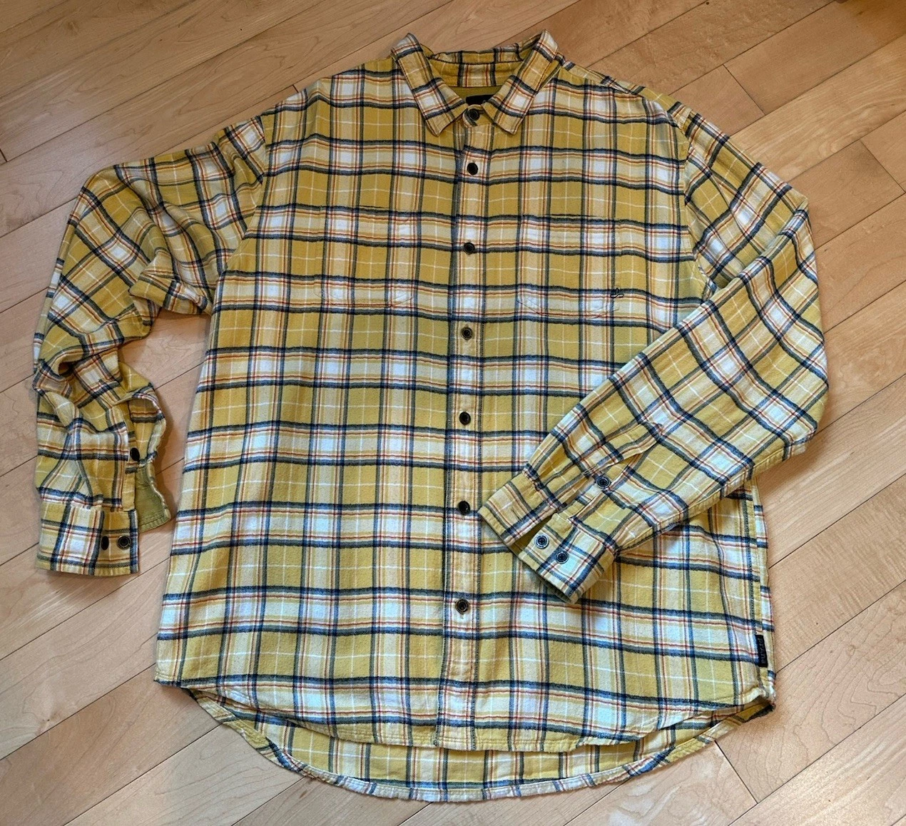 Men’s PrAna XL Yellow 100% Cotton Plaid Flannel Long Sleeve Button Up Shirt
