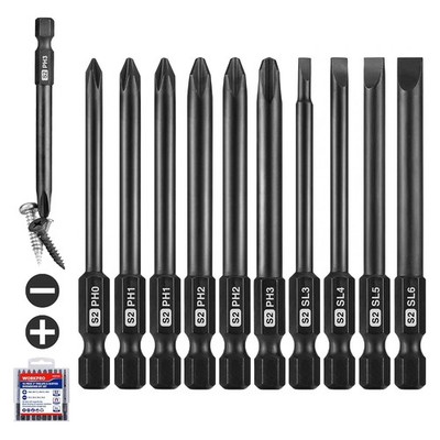 Workpro S2 Steel Magnetic Phillips & Slotted Driver Bits 10PCS 1/4'' Hex