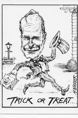 Präsident George Bush zynische Postkarte, ''Trick or Treat''