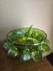 Punch Bowl Vintage Carnival Glass Princess  Set Lime 26 Piece Iridescent Sheen