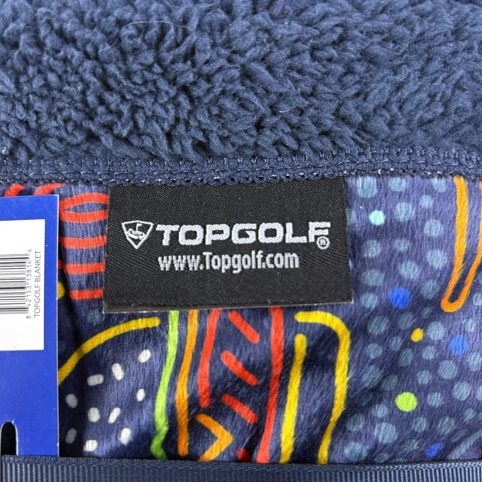 NWT Top Golf Plush Sherpa Style Fleece Blanket 60x50" Navy Blue Retro Neon Sign - Image 3 of 4