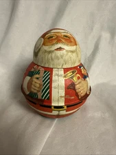 9311) Bristol Ware SANTA w/Toys ROLY POLY TIN Christmas VINTAGE 1984 Chein