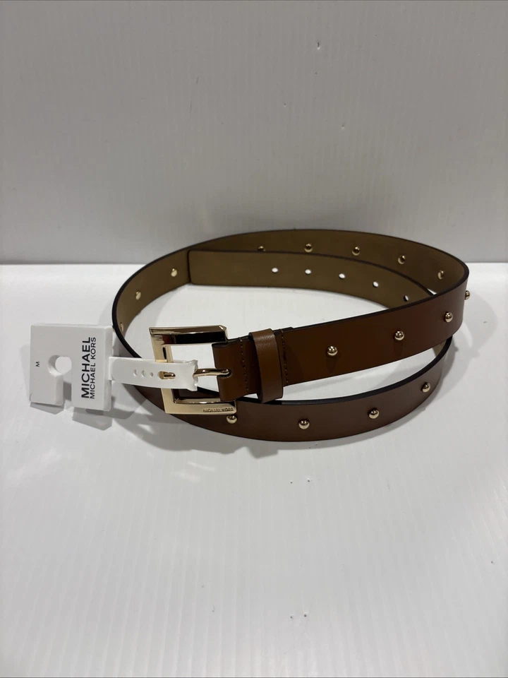 НОВЫЙ MICHAEL KORS женщин кожаный ремень W золотой гвоздики и пряжки коричневый Sz M - Изображение 3 из 4