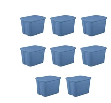 Sterilite 18 Gallon Plastic Storage Bin  Light Blue, 8 Count