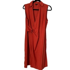 Ann Taylor Dress Womens Size 10 Cranberry Sleeveless Faux Wrap Casual Midi