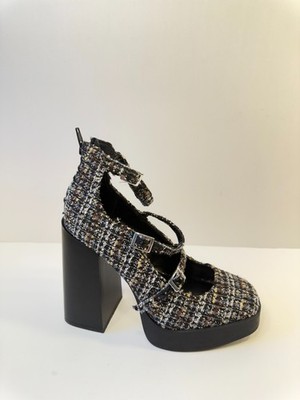 C27. Mix No. 6 Womens Heels Platform Pump Black Tweed-US 7.5