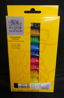 Winsor & Newton Galeria Acrylic Paint - Set of 10 Assorted Colors 12ml Tubes NEW