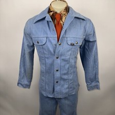 Lee Leisure Suit Denim Mens Medium Jacket 35 27 Pants Bell Bottom Vtg 60s 70s