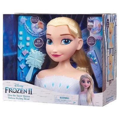 Disney Frozen Deluxe Elsa Styling Head, Blonde Hair, 30 Piece Pretend Play Set, Wear and Share Accessories, by Just Play