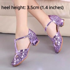 Girl Latin Hollow Shoes Faux Suede Sole Sequin Glitter Pump Dancing Indoor Shoes