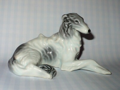 Vtg Porcelain Borzoi Laying Blue Gray Long Hair Whippet Dog