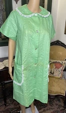 Vintage 1960s Women's Medium M/L Green Robe House Coat Loungewear MOD MCM