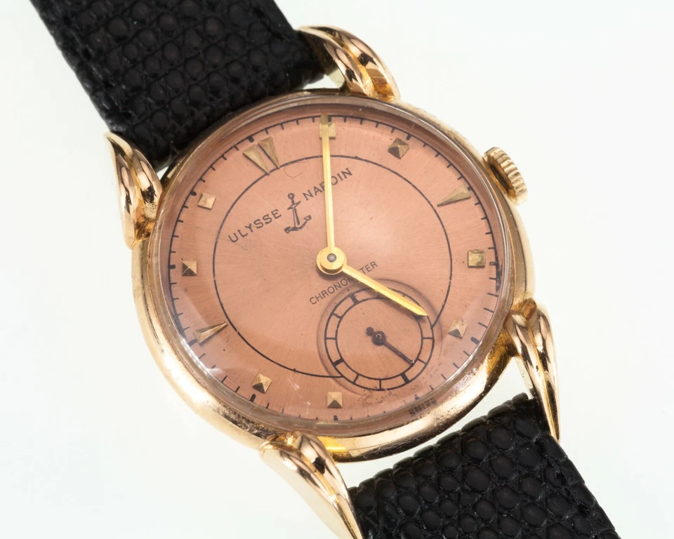 Reloj Ulysses Nardin Oro Rosa 18k Cronómetro Cuerda Manual con Correa de Cuero Foto 2 de 4