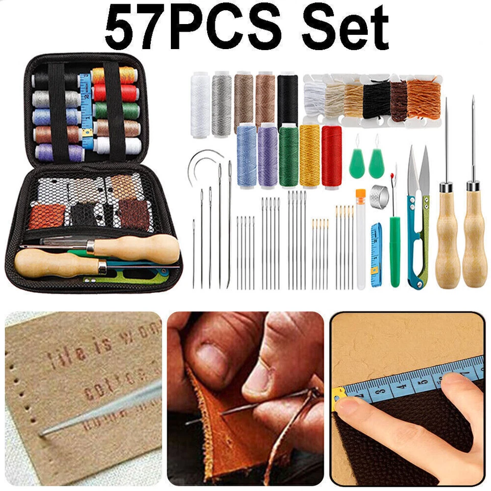 57 Stück Leder Nähset Werkzeug Polsternadel Nähen Handwerk Nähnadeln DIY Set - Bild 2 von 4