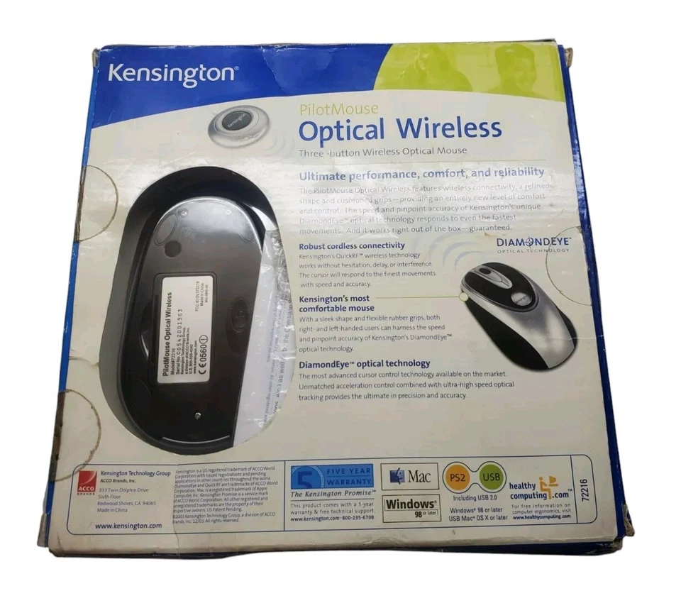 NOS Kensington 72216 USB PilotMouse Optical & Wireless Mouse (silver) - Image 2 of 4