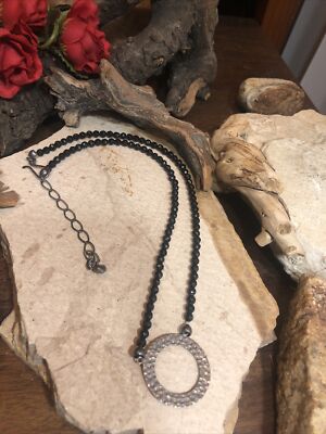 Jay King DTR Mine Finds 925 Sterling Faceted Black Stone O Ring Necklace 17''+2.5