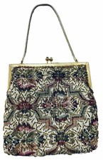 Vintage 1950s/1960s multi-colored beaded purse, satin lining  gold chain strap