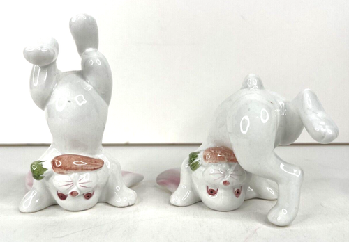 1978 Fitz & Floyd Bunny Rabbits Porcelain Figurines Hand Painted Japan Set of 2