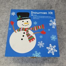 Build A Snowman Kit Wooden Box Carrot Nose Eyes Felt Hat Scarf Mitten 14pc READ