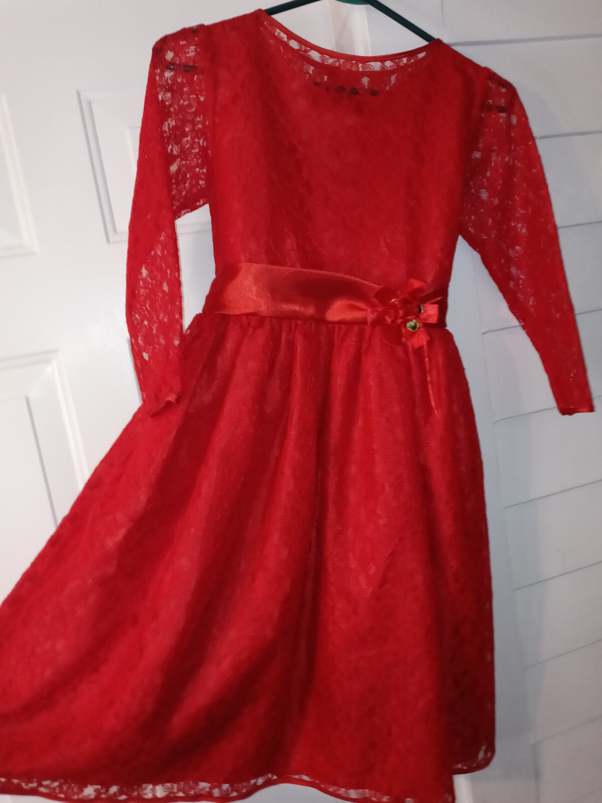 Peachy Kids Red Satin& Lace Girls Fancy Party Dress Size 12 eBay