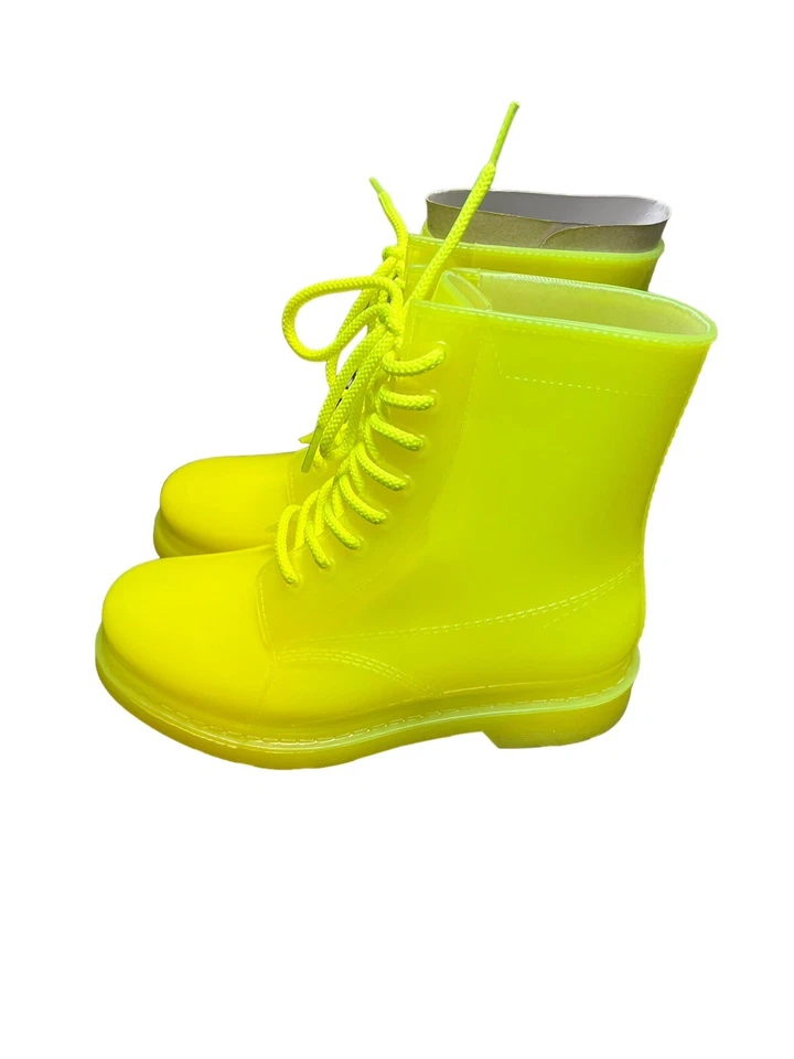 Botas de lluvia Qupid Melbourne-02 amarillo neón brillante PVC con cordones para mujer talla 6 Foto 3 de 4