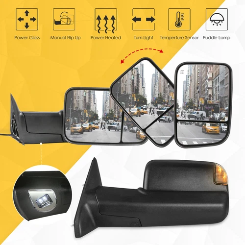 Pair Power Heated Temp Sensor Tow Mirrors For 09-18 Dodge Ram 1500 2500 3500