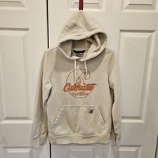Carhartt Hoodie Sweatshirt Relaxed Fit Women s Small 4-6 Spell Out Tan Orange
