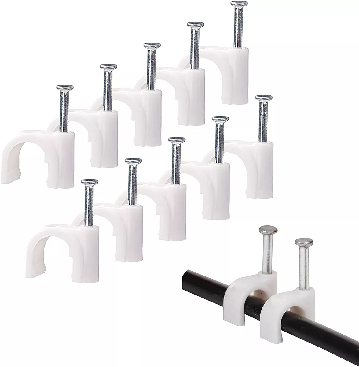 White Round Cable Clips For Wall Mounting Cables 12mm Pack of 10 20 50 100 200