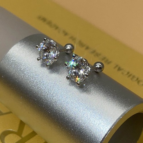 Real Moissanite Stud Earrings 14k White Gold Plated 925 Silver Hip Hop Pass Test - Picture 5 of 11