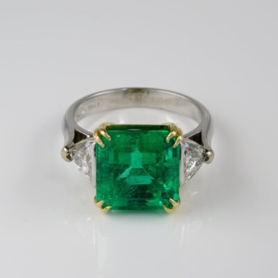 4.20 CT Green Square Cut CZ Three Stone Wedding Two Tone Plated 925 Silver Ring