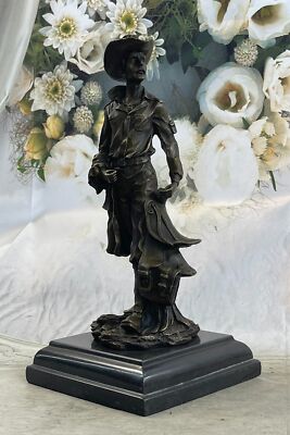 Signed Original Kamiko Old Cowboy holding his Saddle Bronze Sculpture Statue Art