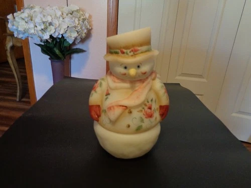 Fenton Snowman Fairy Lamp Light ~ "ROSES" On White ~ MINT Condition!  Signed