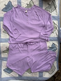 Victoria's Secret Purple Waffle Knit Pajama Set XXL Button Accent Drawstring