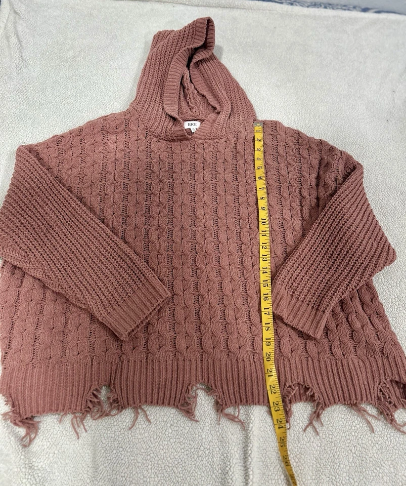 Suéter Pullover BKE Malva Con Capucha Manga Larga Dobladillo Crudo Chenille Talla M Foto 4 de 4