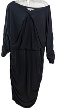 Jennifer Lopez Large Black Ruched Side & Sleeves Bodycon Dress Lined 38"L EUC
