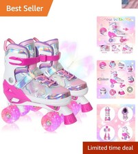 Adjustable Kids Roller Skates with Light Up Wheels - Butterfly Design Size M 1-4