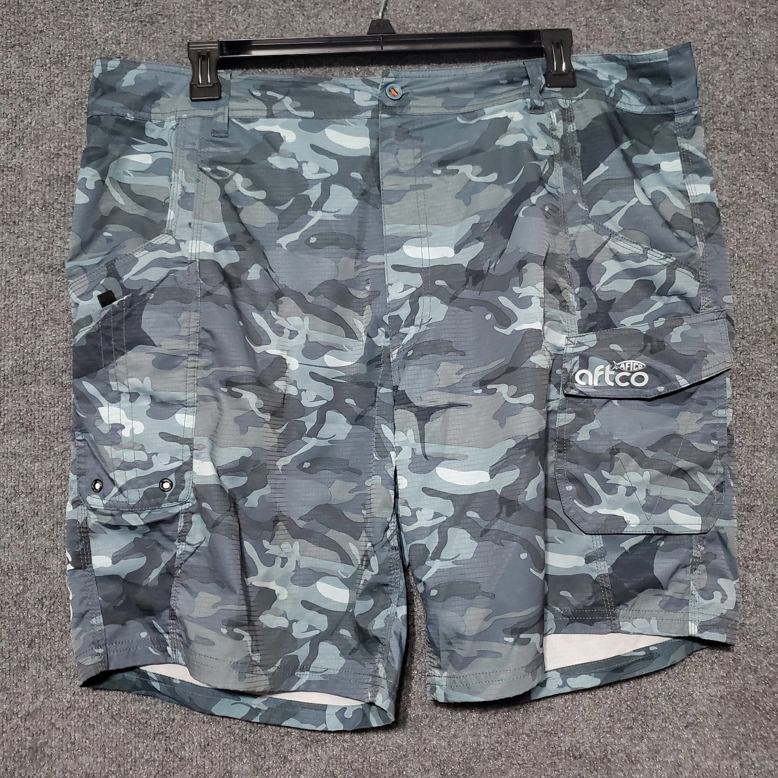 AFTCO Tactical Shorts Mens 42 Blue Camo Fisherman Ripstop Cargo Stretch Outdoor
