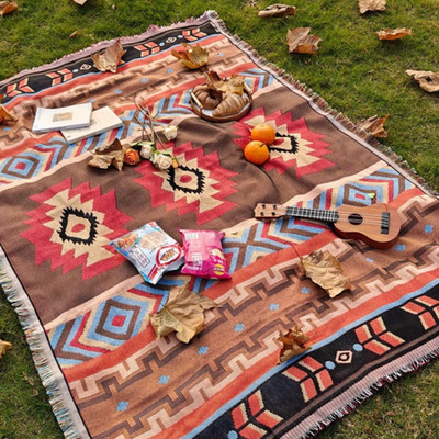 Boho Southwestern Picnic Blanket Throw 51x71 in Woven Cotton Blend Camping Beach