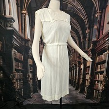 Vintage 1960's Dress Shift Cream Knit Belt Sleeveless Retro Pinup