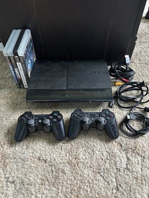 Sony PlayStation 3 PS3 Super Slim 250GB Console Bundle 2 Controllers 4 Games