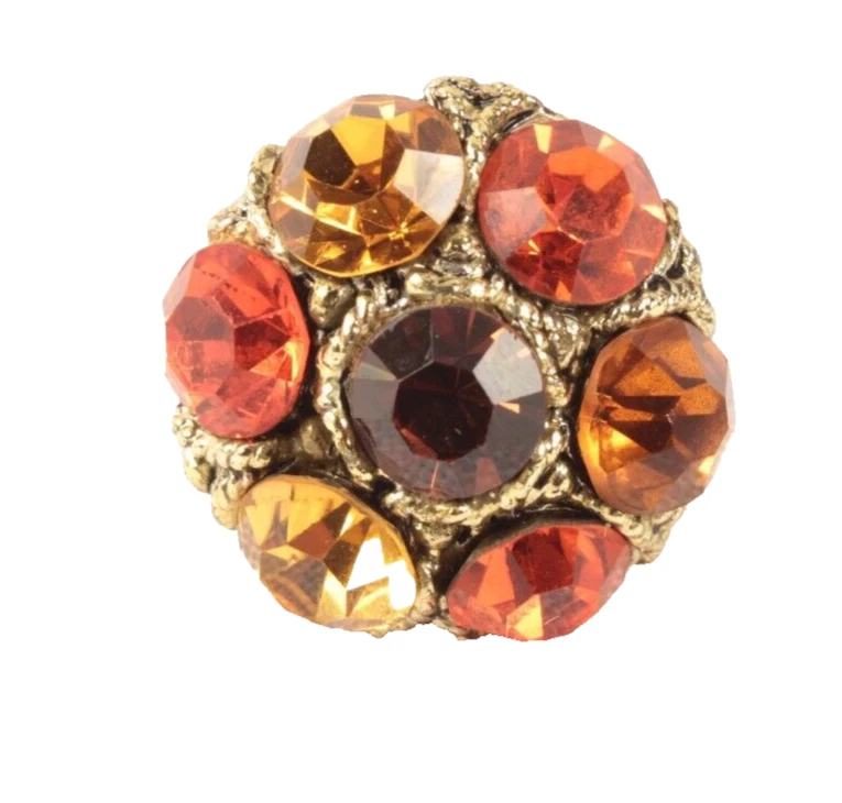 Large Statement Rhinestone Adjustable Ring Yellow Orange Amber Super Bling - Image 1 of 4
