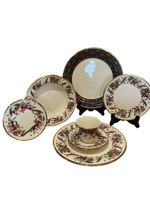 Lenox Holiday Tartan 7-Piece Place Setting Gold Trim Dimension Collection