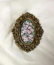 Rose Bush Original Oil Painting Vintage Flowers Art Flower Miniature 5.5 x 4.3