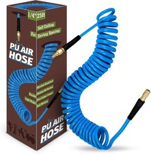 1/4 in x 25 ft Polyurethane Air Hose with Bend Restrictor, Air Compressor Hos...